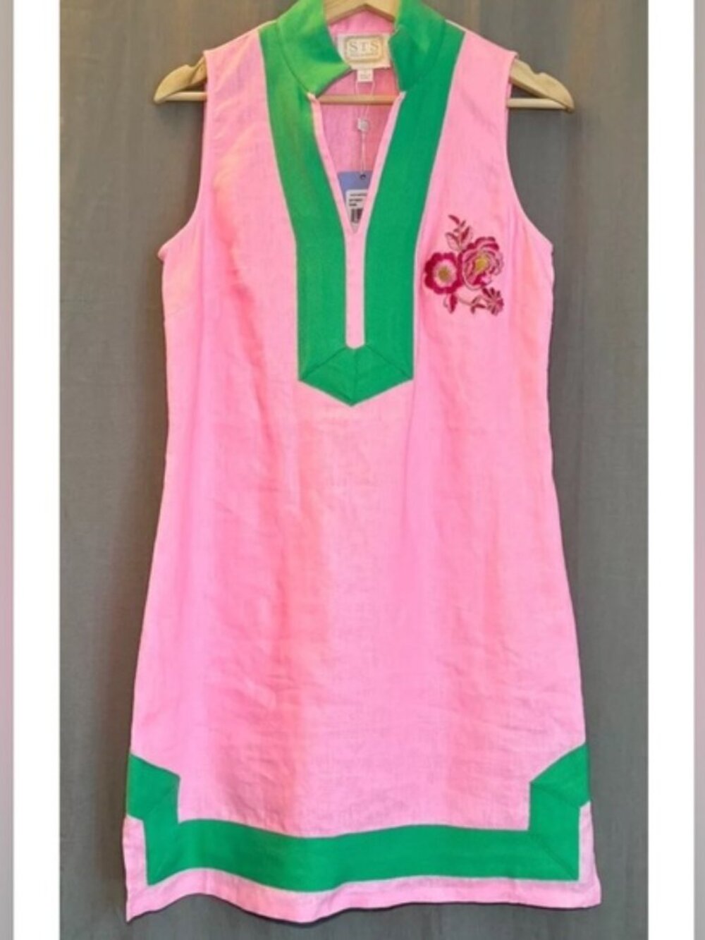 SAIL to Sable Linen Hot Pink green  Tunic dress Custom size small
